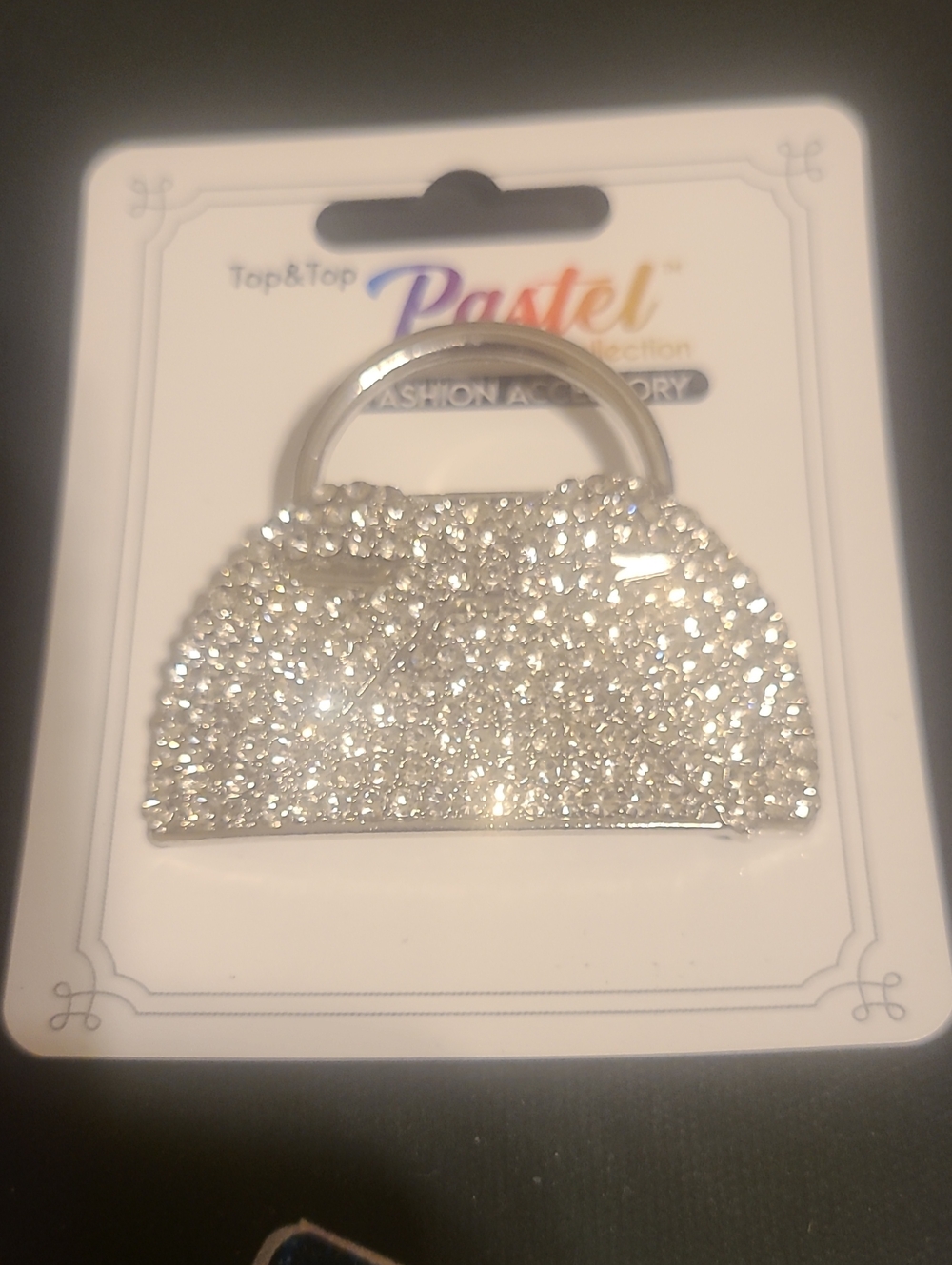 Crystal Rhinestone Mini Purse Brooch - Silver - Picture 5 of 5